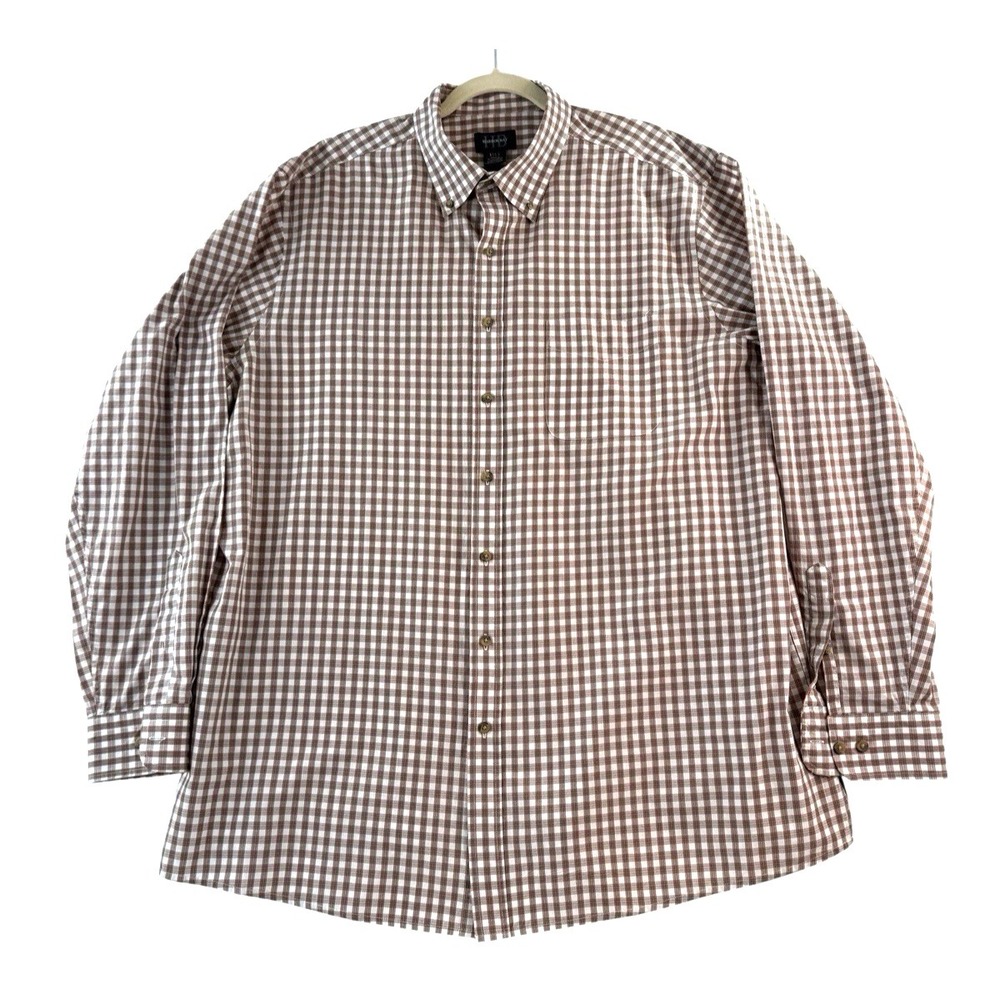 HB Harbor Bay Mens‎ Long Sleeve White/Orange/Blue Checked Button Down Shirt 1XLT